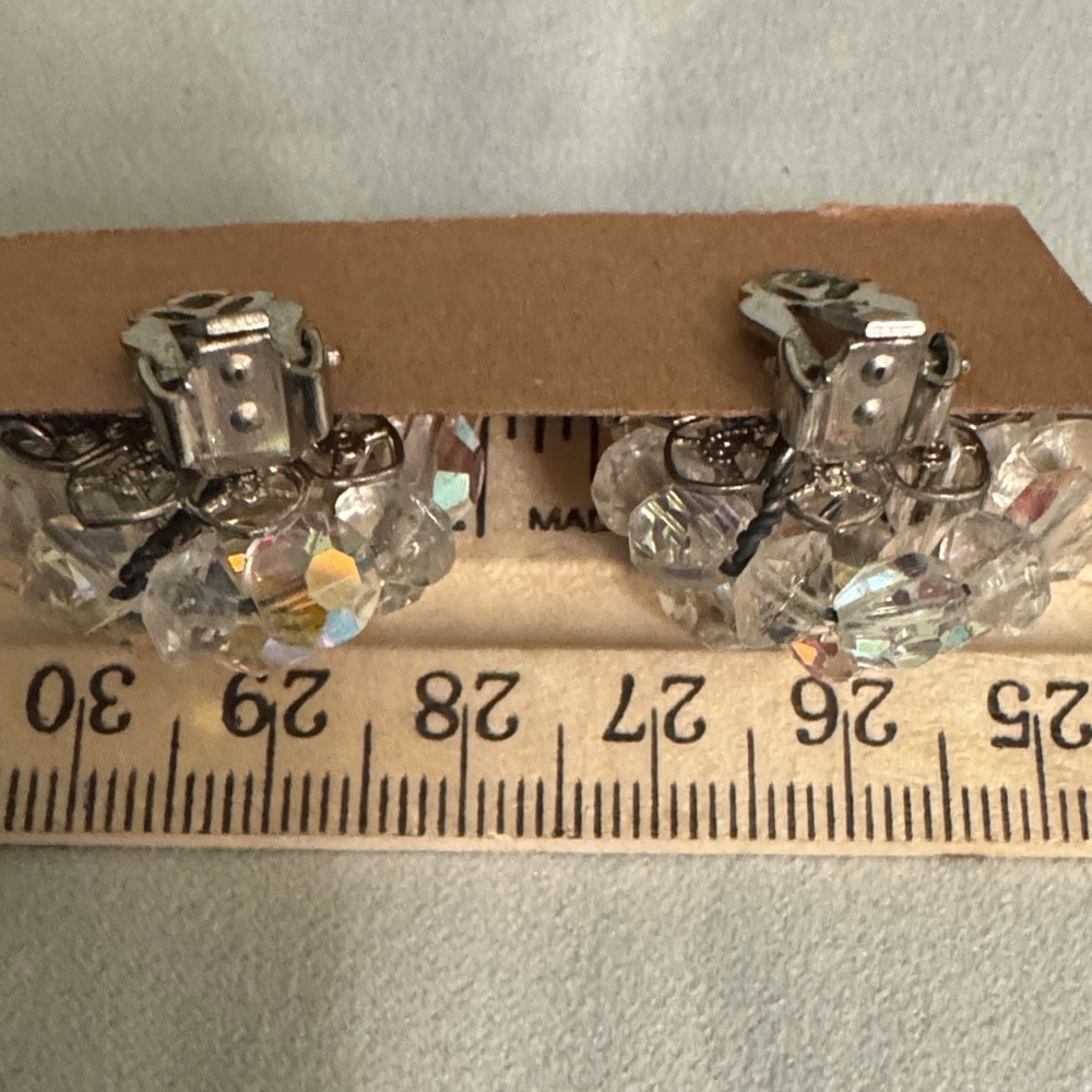 Clear AB Crystal Cluster Clip Earrings - Elegant Sparkle - Picture 9 of 9